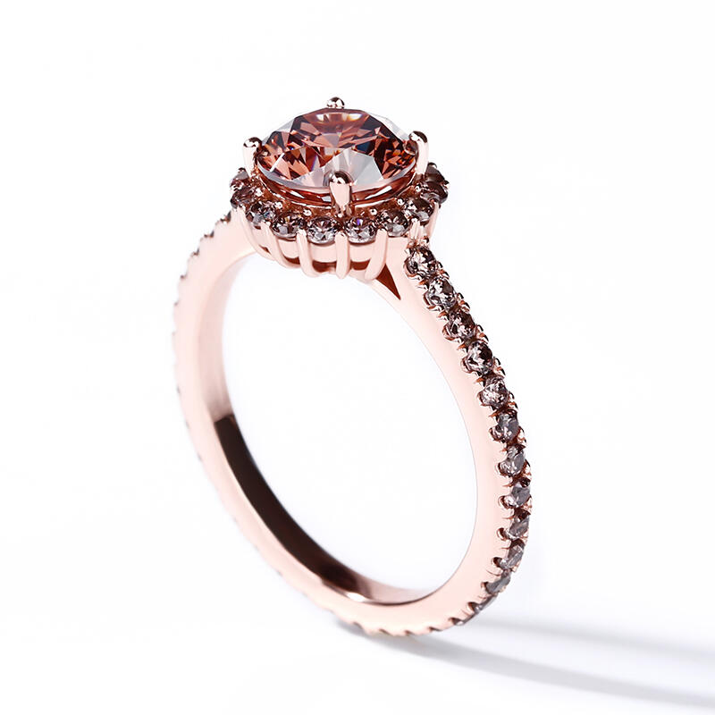 Jeulia Brown Halo Corte Redondo Halo Prata Esterlina Anel