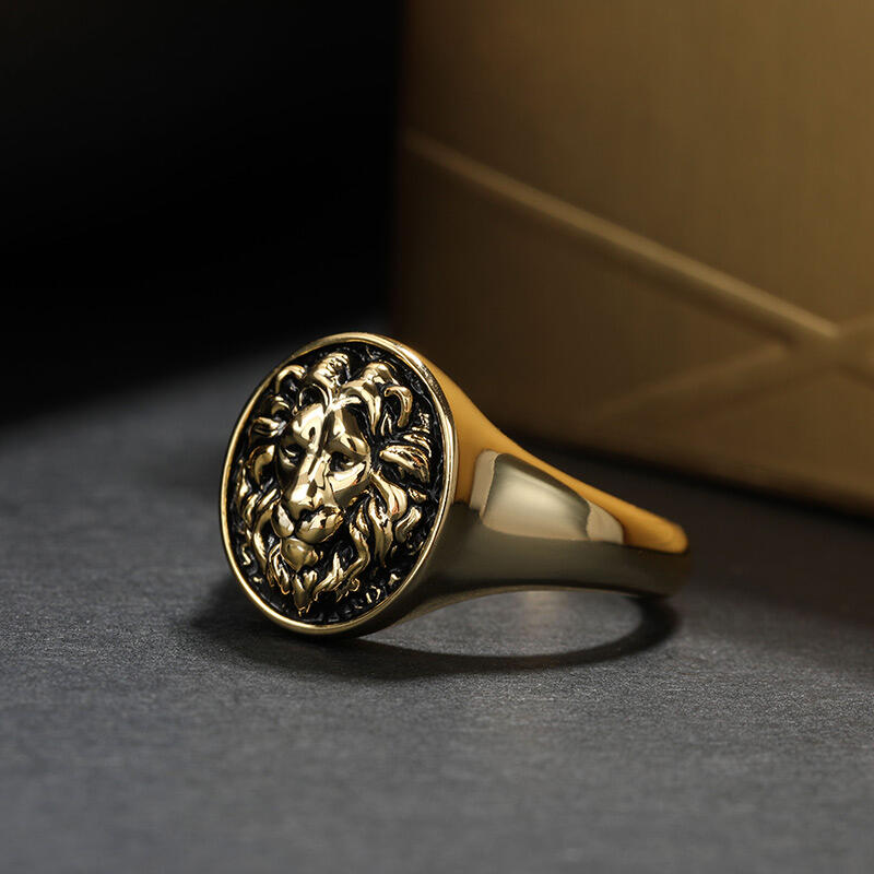 Jeulia "Roi des Bêtes" Bague Lion Doré pour Homme Chevalière en Argent Sterling
