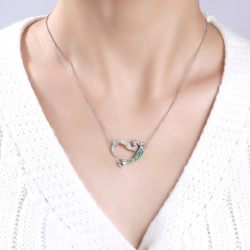 Jeulia "Ocean's Light" Sterling Silver Mermaid Gift Necklace for Valentine's Day