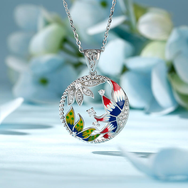 Jeulia Collares de mujer de plata de ley con esmalte en forma redonda de flores coloridas