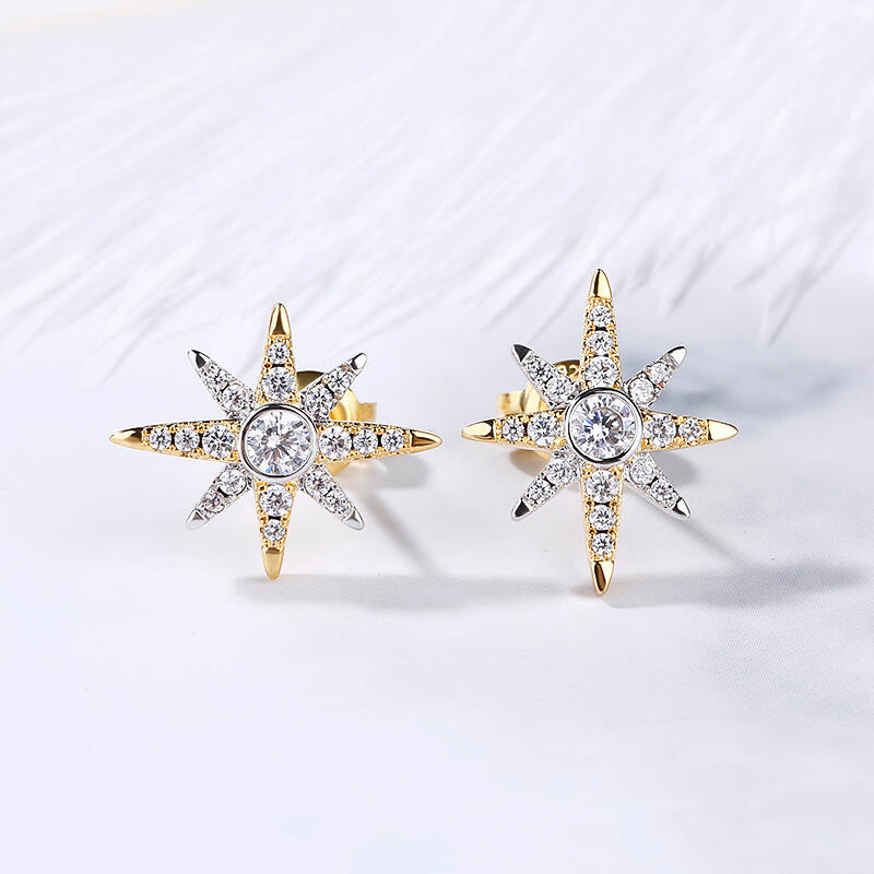Jeulia Two Tone Star Sterling Silver Earrings