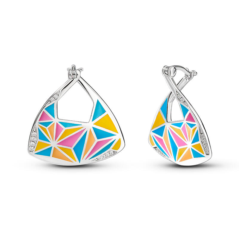 Jeulia "Geometric Pattern" Multicolored Enamel Sterling Silver Earrings