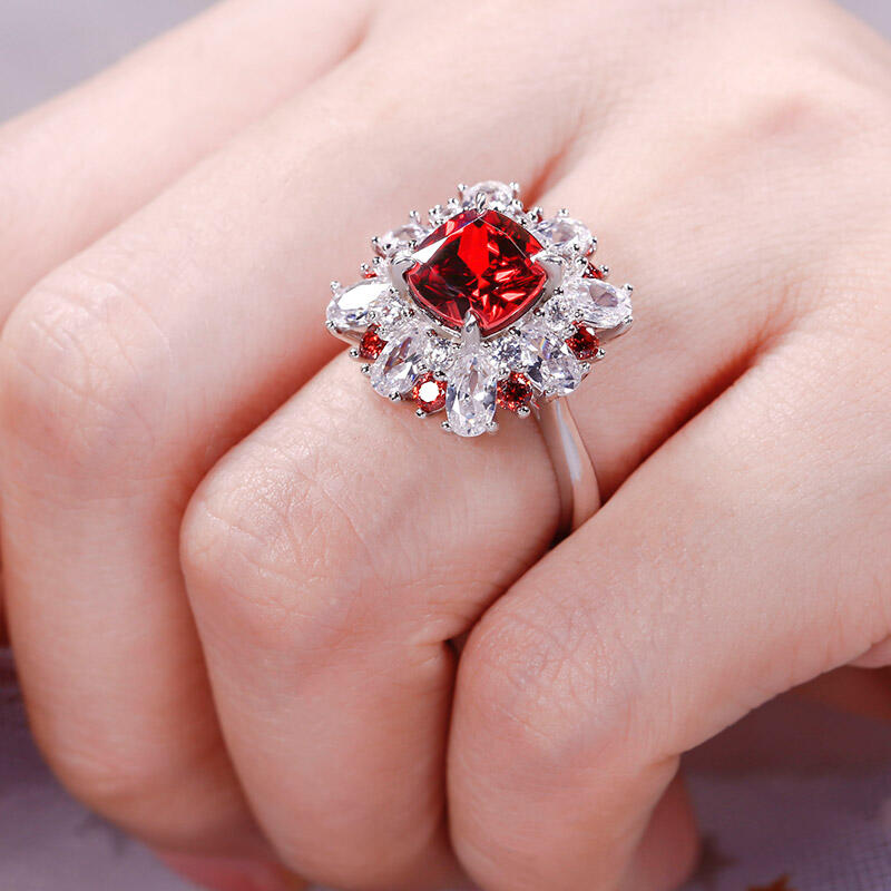 Jeulia Floral Cushion Cut Sterling Silver Ring