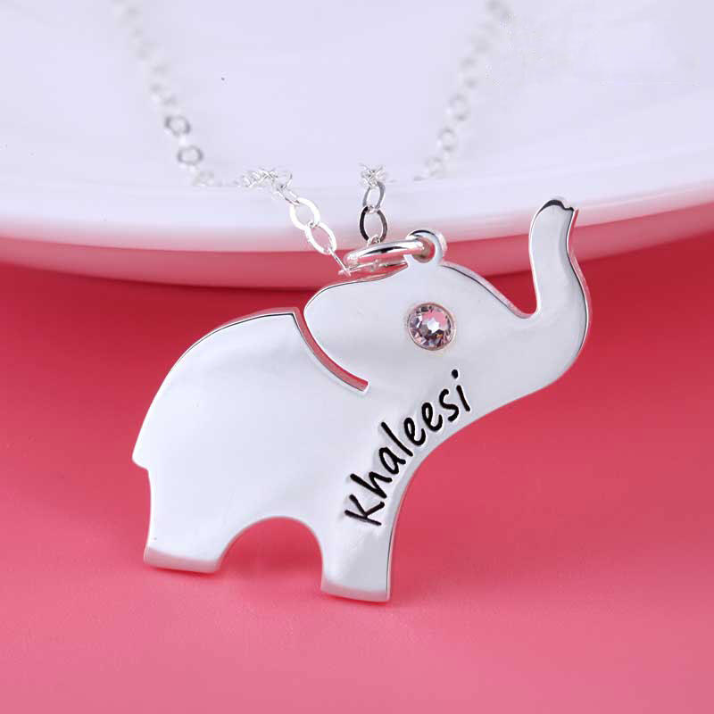 Jeulia Elephant Engraved Necklace with Birthstone Sterling Silver