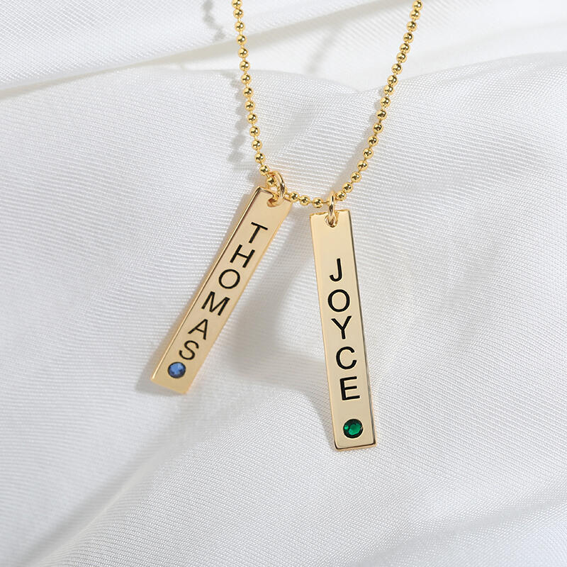 Jeulia Engraved Vertical Bar Necklace With Stones Sterling Silver