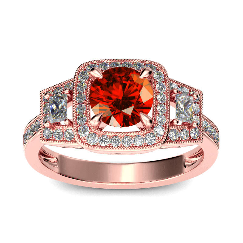 Jeulia Halo Three Stone Round Cut Sterling Silver Ring