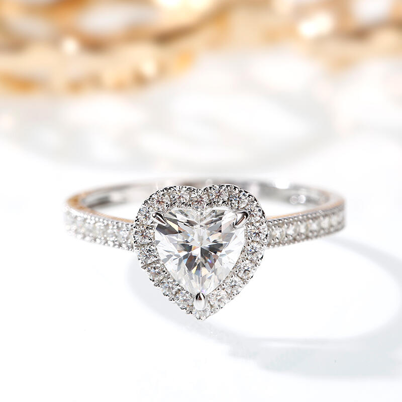 Jeulia Halo Heart Cut Sterling Silver Ring