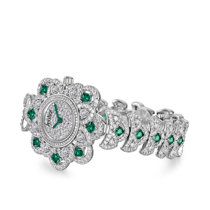 Jeulia "Extreme Brilliance" Floral Design Round Case Quartz Women's Wristwatch