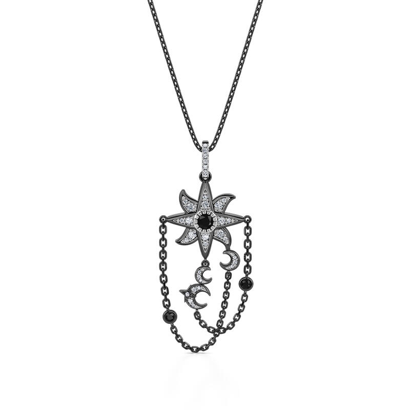 Jeulia Collar de Plata de Ley Halloween con Estrella de Ocho Puntas y Luna