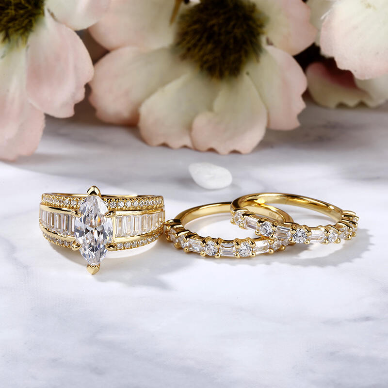 Vintage Marquise-slipad Sterling Silver Ring Set