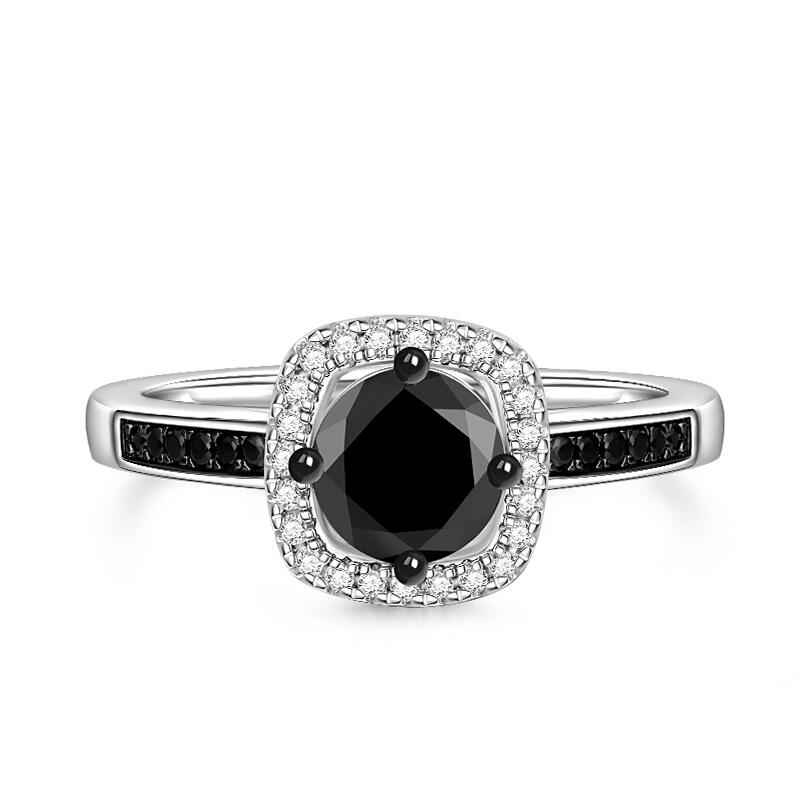 Jeulia Anillo de Plata de Ley con Halo de Dos Tonos y Corte Redondo