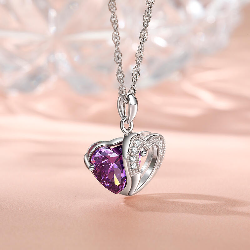 Jeulia Heart Cut Sterling Silver Pendant Necklace