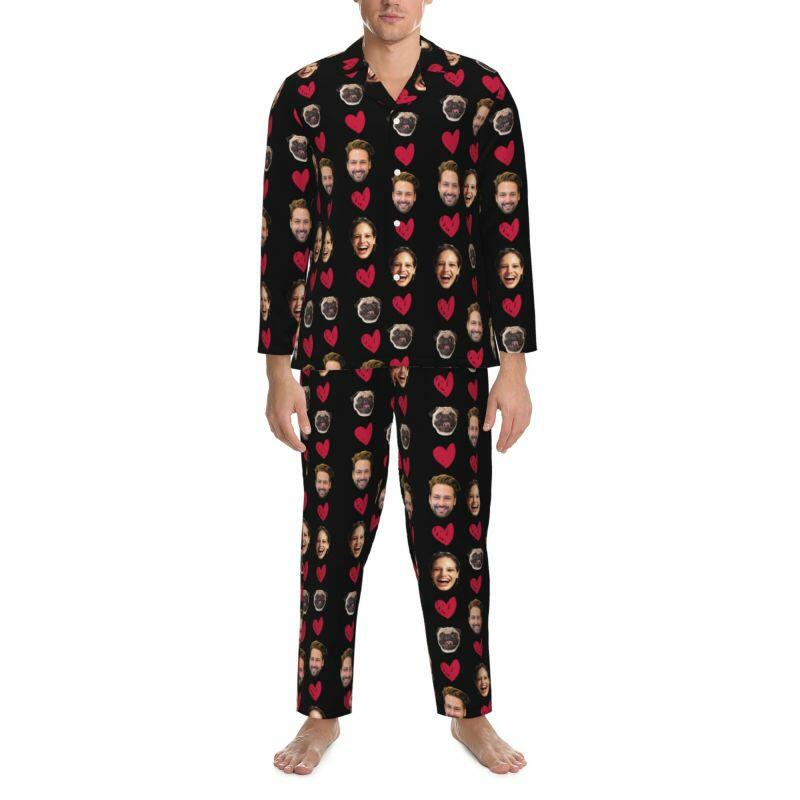 Pigiama personalizzato Foto personalizzate dei tuoi cari Design a forma di cuore caldo Regalo perfetto per le coppie