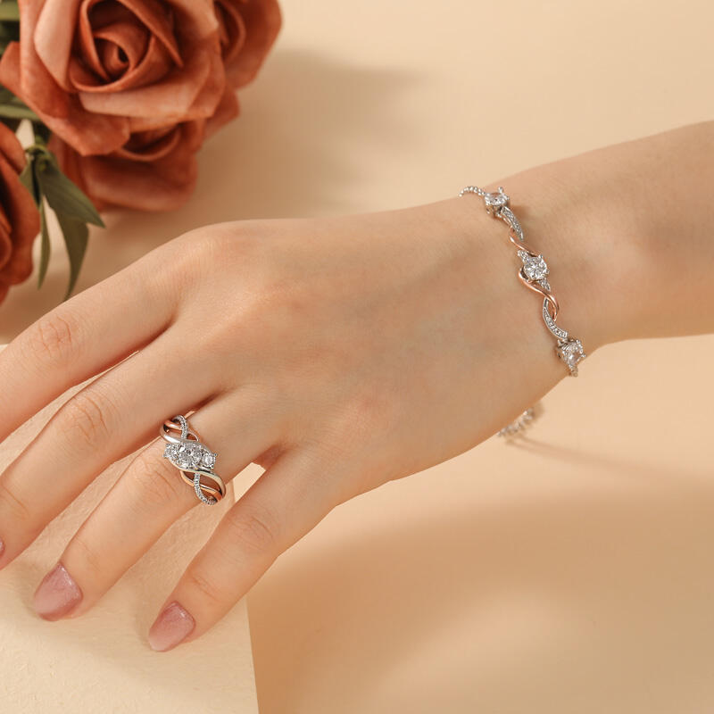 Jeulia Amore Two Tone Three Stone Bracelet