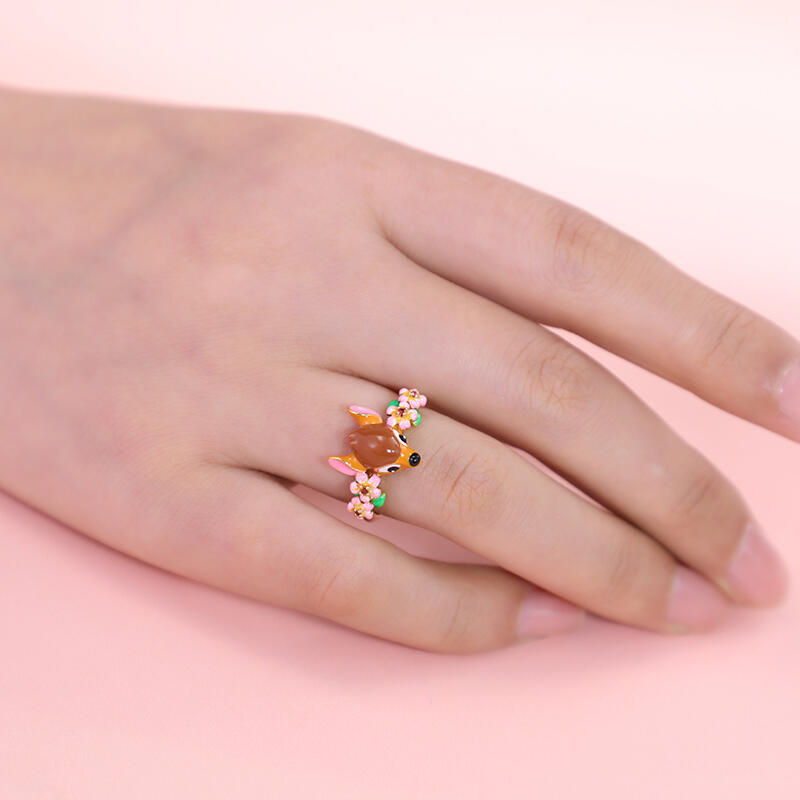 Jeulia "Like a Crown" Forest Deer Flower Enamel Sterling Silver Ring