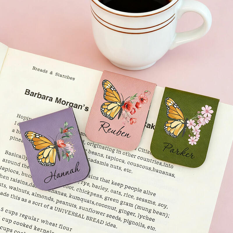 Personalized Leather Magnetic Bookmark with Butterfly Birth Flower Birthday Gift for Her