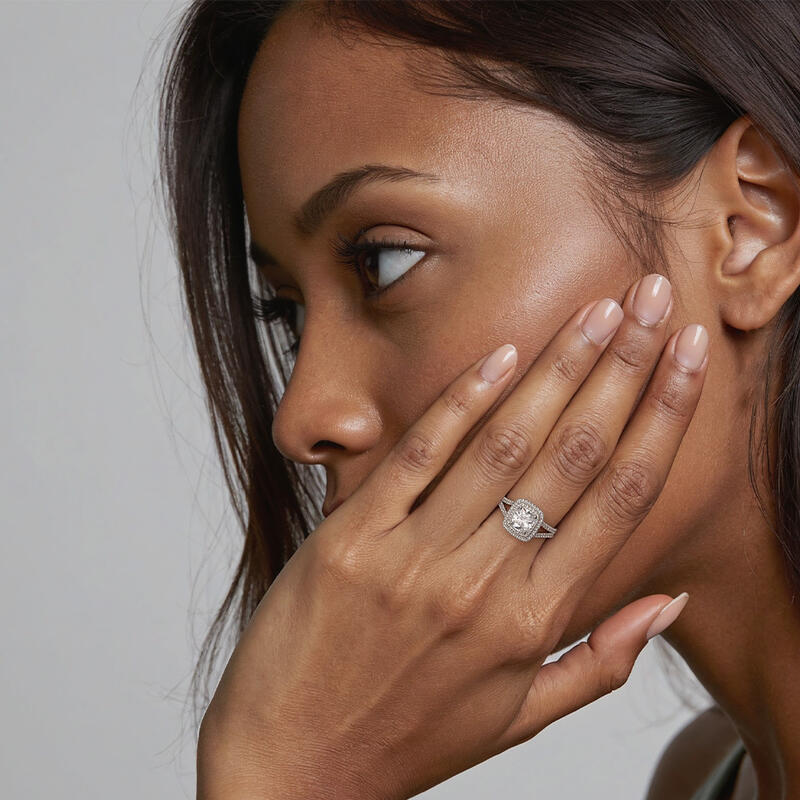 "Come Closer To Me" Cushion Cut Halo Engagement Ring