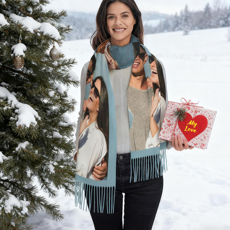 Personalized Photo Scarf Soft Winter Scarf Valentine's Day Gift for Couples