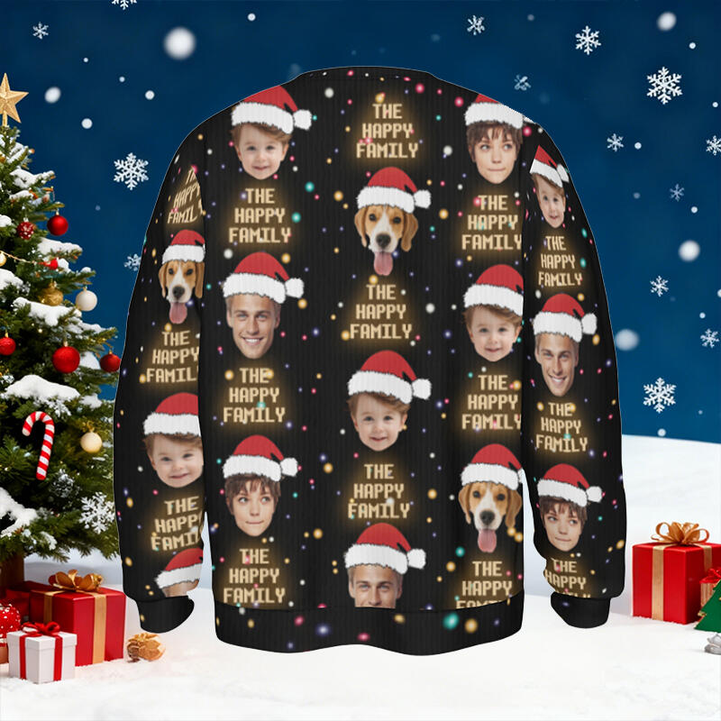 Personalized Ugly Sweater Unisex Custom Face Photos with Santa Hat Design Perfect Christmas Gift for Family
