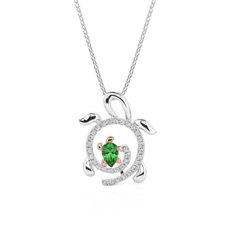Jeulia Two Tone Parent Turtle Necklace with Birthstone