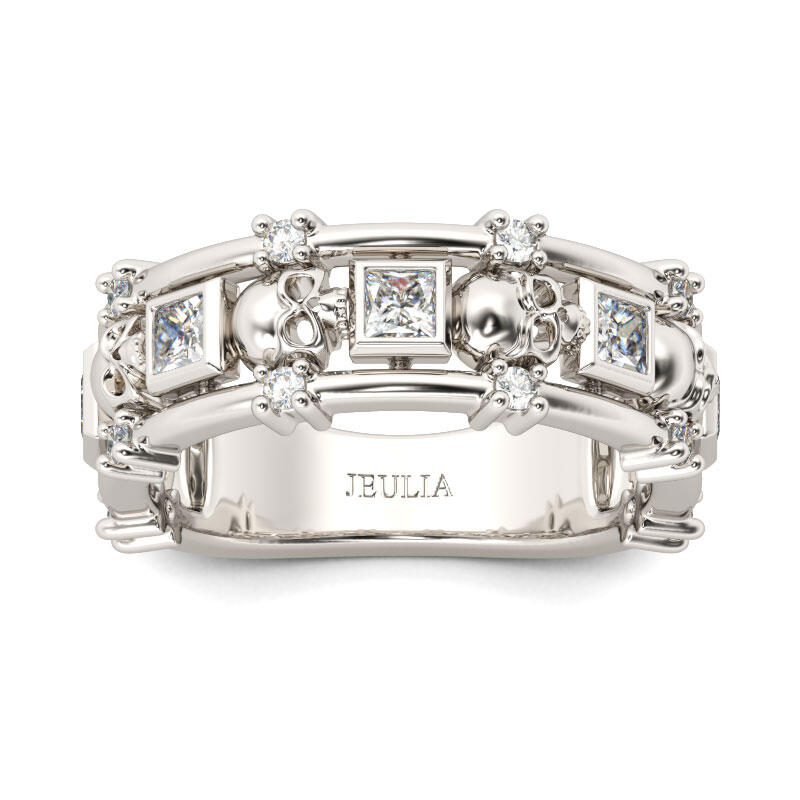 Jeulia Skull Princess Cut Sterling Silver Women's Band