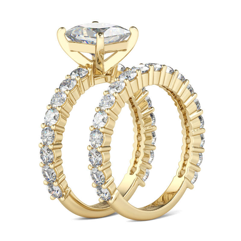 Jeulia Gold Tone Princess Cut Sterling Silver Ring Set