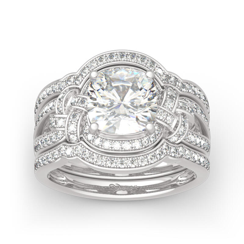 Jeulia 3PC Knot Design Cushion Cut Sterling Silver Ring