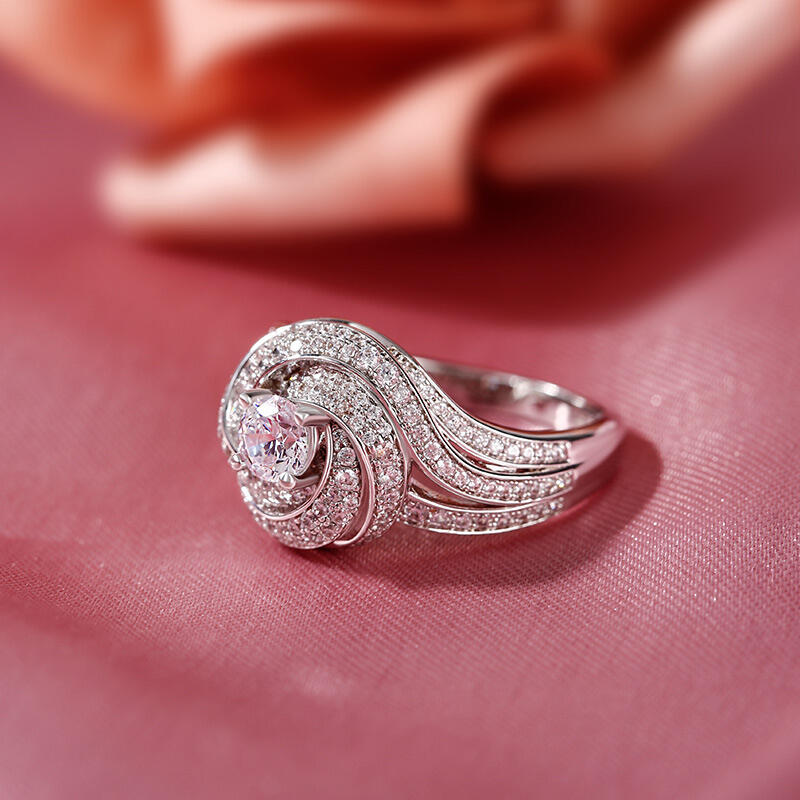 Jeulia Spiral Design Round Cut Sterling Silver Ring