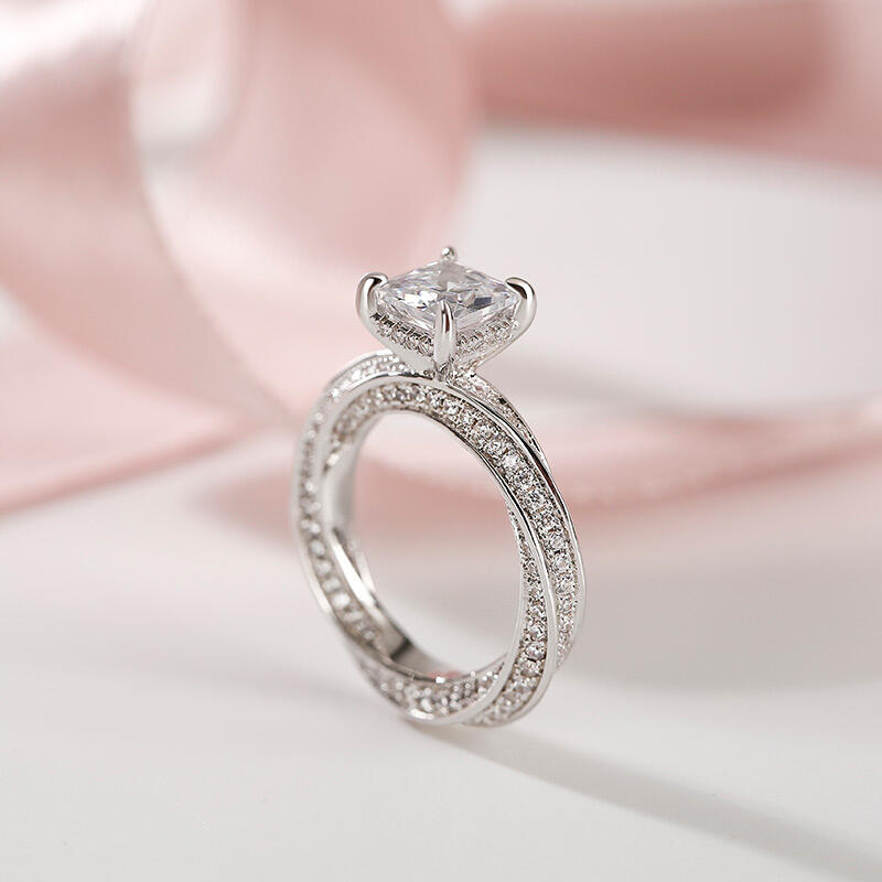 Jeulia Twist Design Princess Cut Sterling Silver Ring