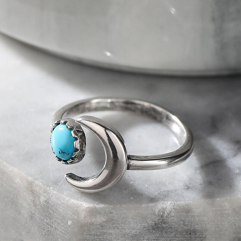 Jeulia Anillo de media luna de turquesa de plata de ley