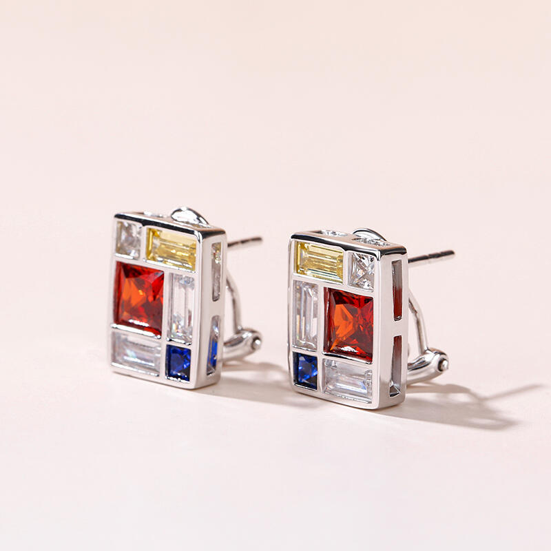 Jeulia Brincos de prata pura inspirados na composição de mondrian