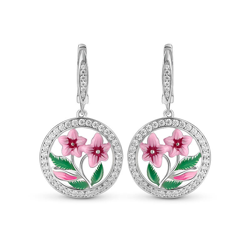 Jeulia Pendientes de colgante con esmalte de flores de plata de ley