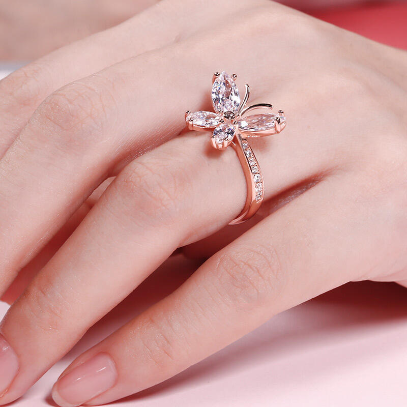 Jeulia Butterfly Shaped Sterling Silver Ring