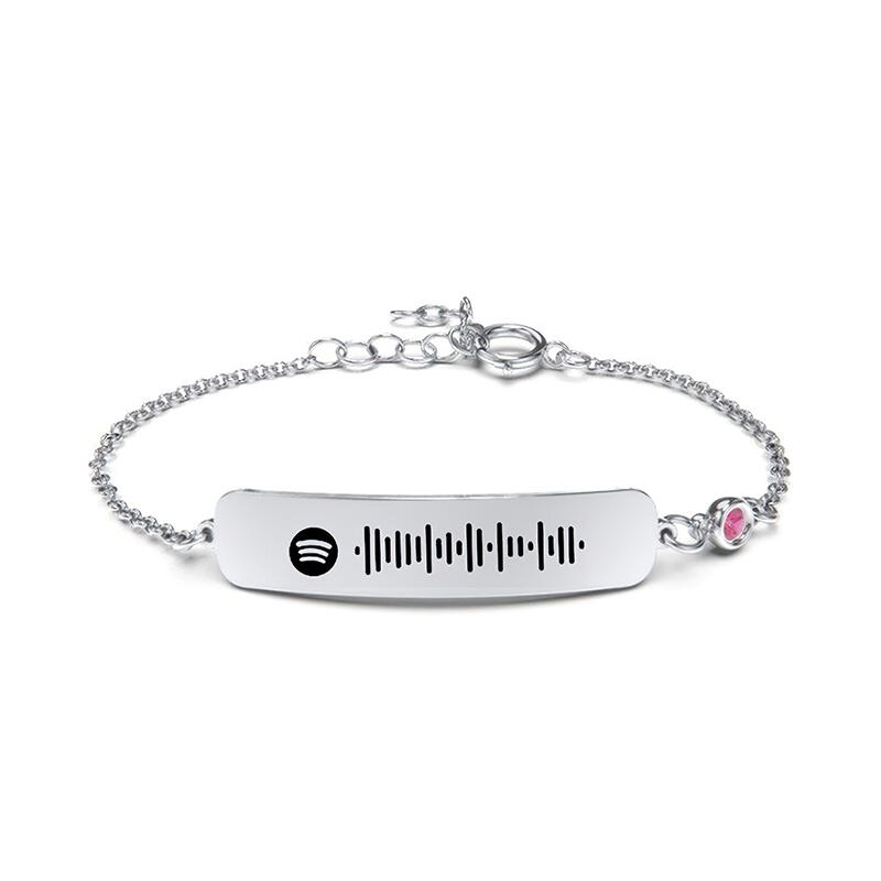 Jeulia Pulsera con código spotify escaneable de acero inoxidable con piedra natal