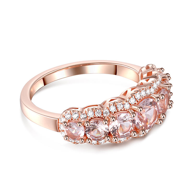 Jeulia Simple Round Cut Synthetic Morganite Sterling Silver Women's Band