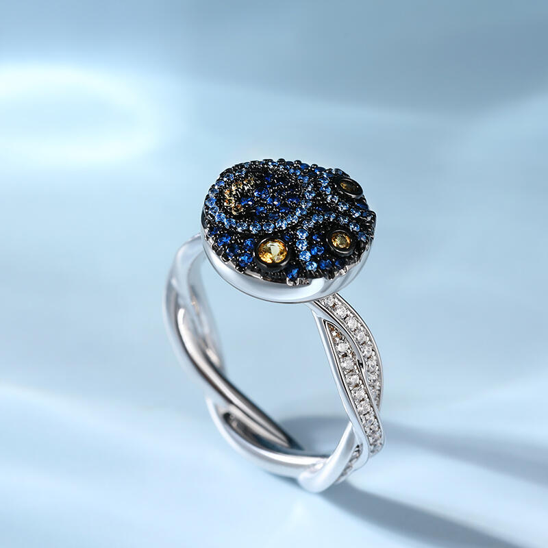 Jeulia "Pure Night" The Starry Night Inspired Sterling Silver Rotating Soothe Ring