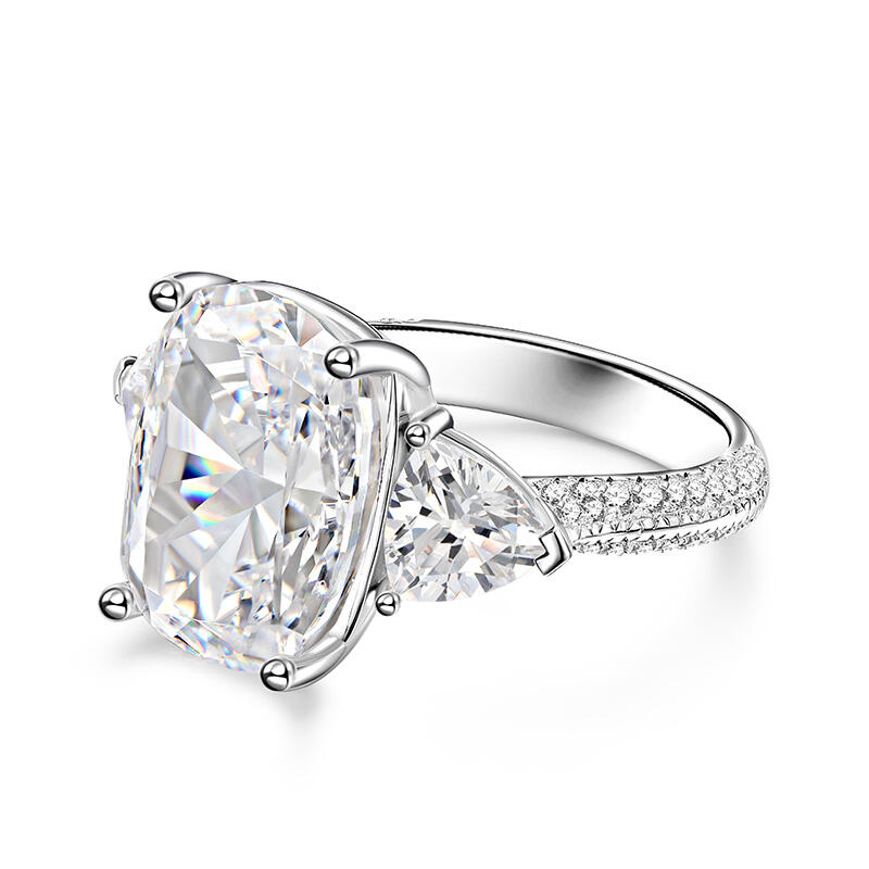 Jeulia Anillo de Plata de Ley con Tres Piedras de Forma Oblonga Gruesa