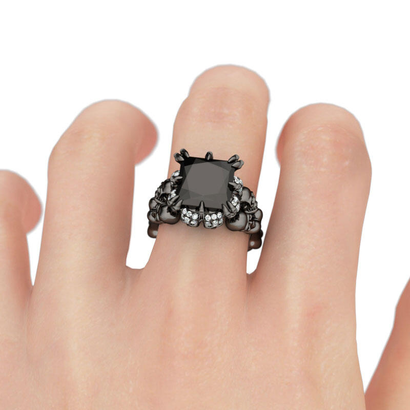 Jeulia Conjunto De Alianzas De Caravera Con Tono Negro De Talla Princesa En Plata De Ley