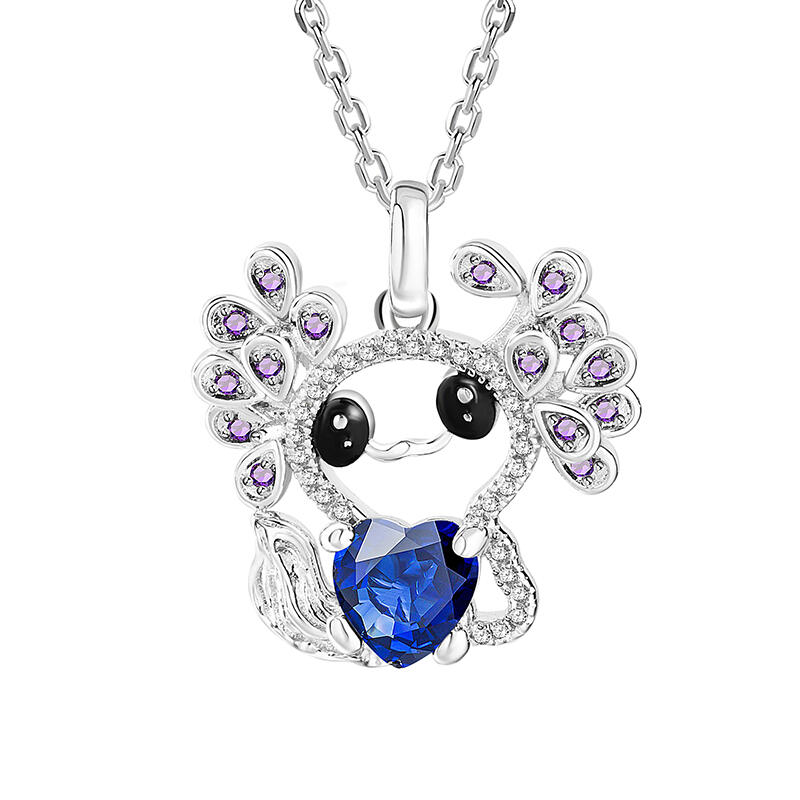 Jeulia Hug Me Collar de Piedra Natal de Axolotl Mexicano Hug Me en Plata Esterlina