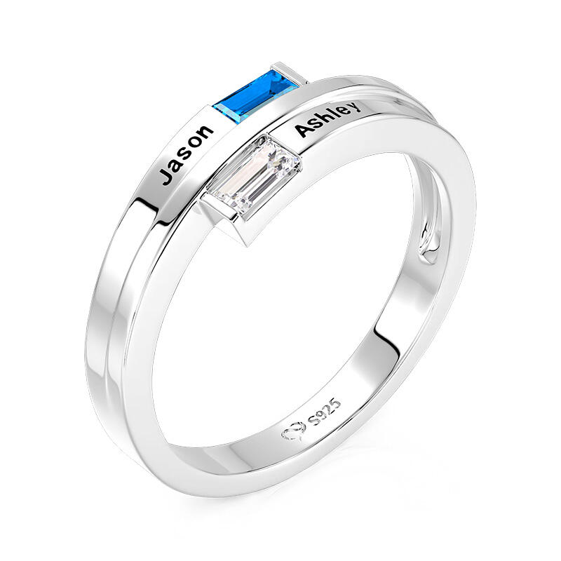 Jeulia Anillo Dos Piedras de Nacimiento con Nombre Grabado Personalizado