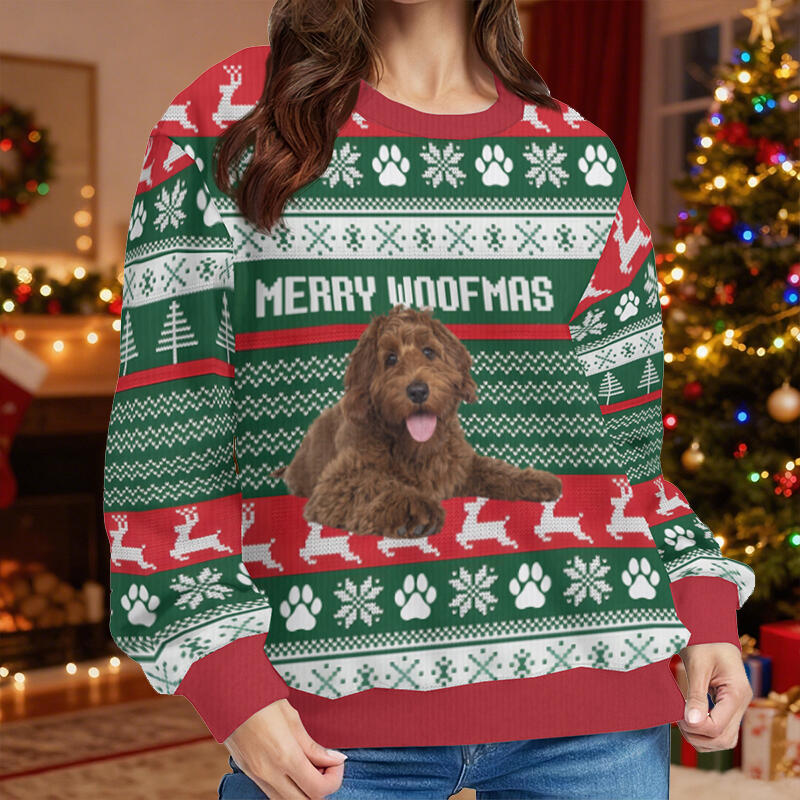 Personalized Ugly Sweater Unisex Custom Pet Photo Paw Prints Design Perfect Christmas Gift for Pet Lovers