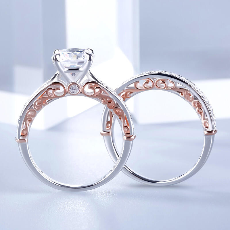 Jeulia Scrollwork Round Cut Sterling Silver Ring Set