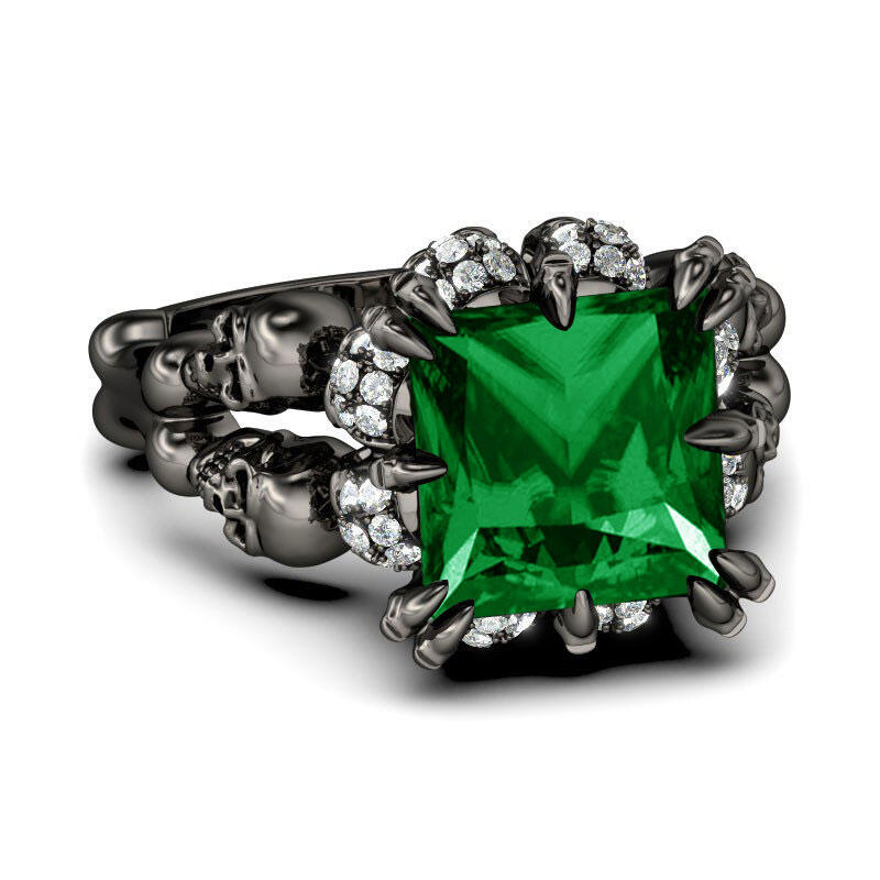 Jeulia Anillo Con Tono Negro De Cuadro Caraveras De Talla Princesa En Plata De Ley