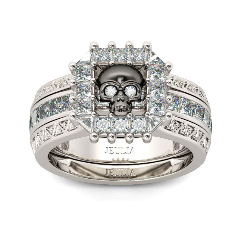 Jeulia Interchangeable Halo Black Skull Sterling Silver Skull Ring