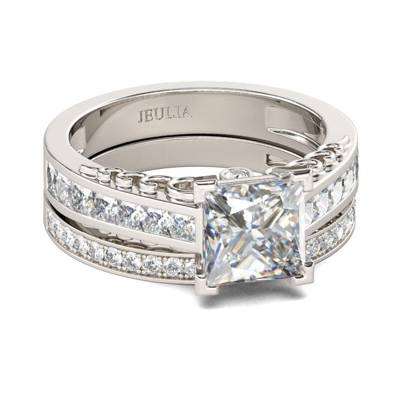 Jeulia Simple Princess Cut Sterling Silver Ring Set