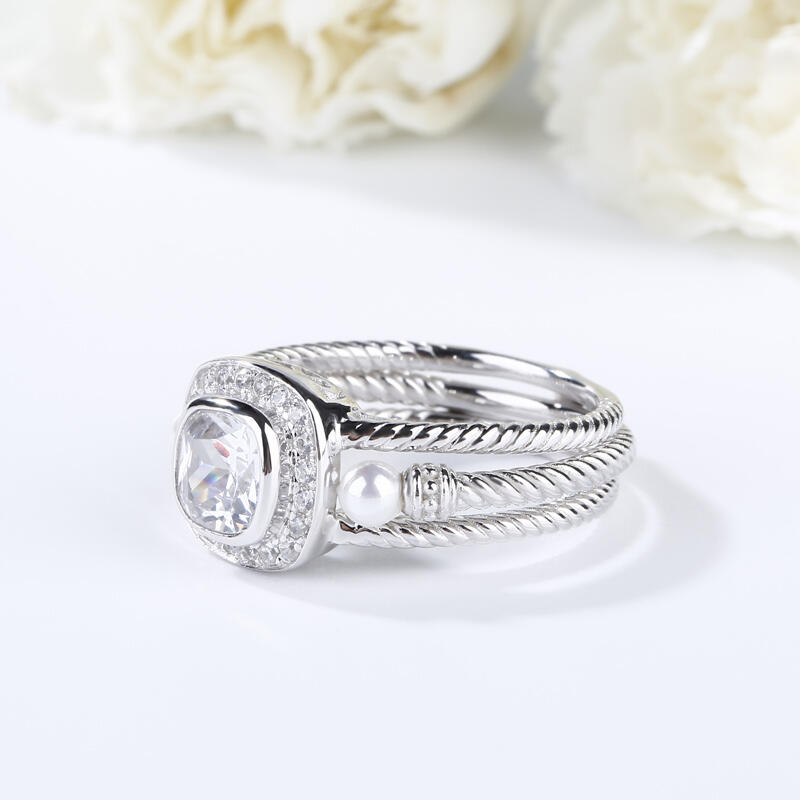 Jeulia Rope Halo Cushion Cut Interchangeable Sterling Silver Ring Set