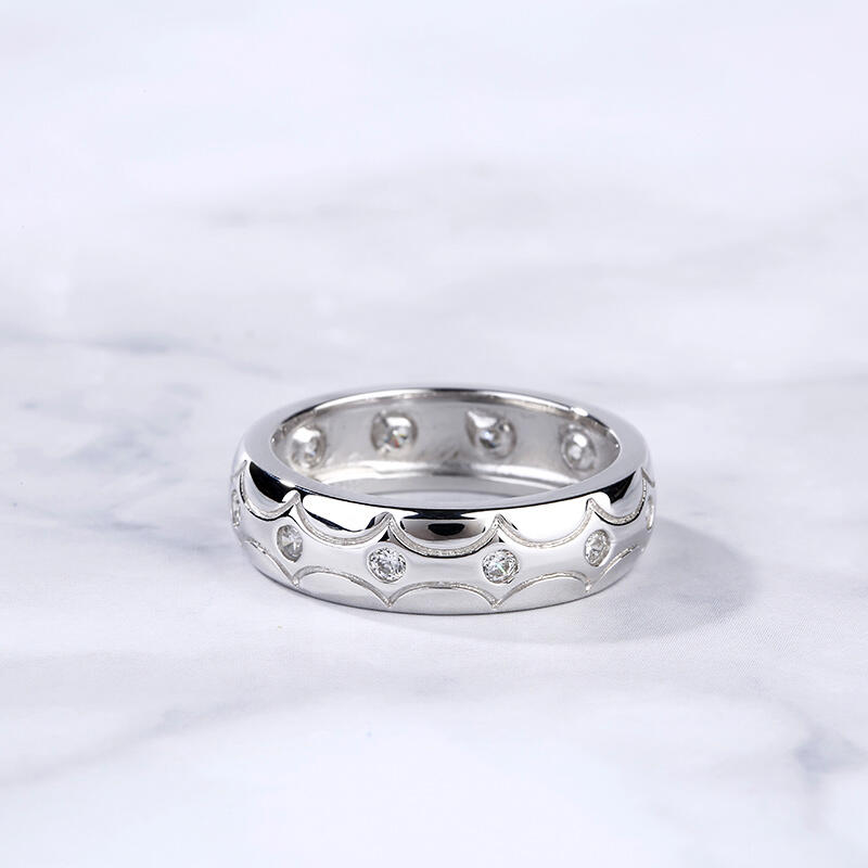 Jeulia Carved Swirl Sterling Silver Men's Band