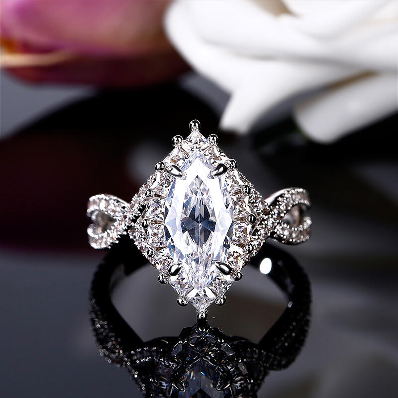 Jeulia Halo Split Shank Marquise Cut Sterling Silver Ring