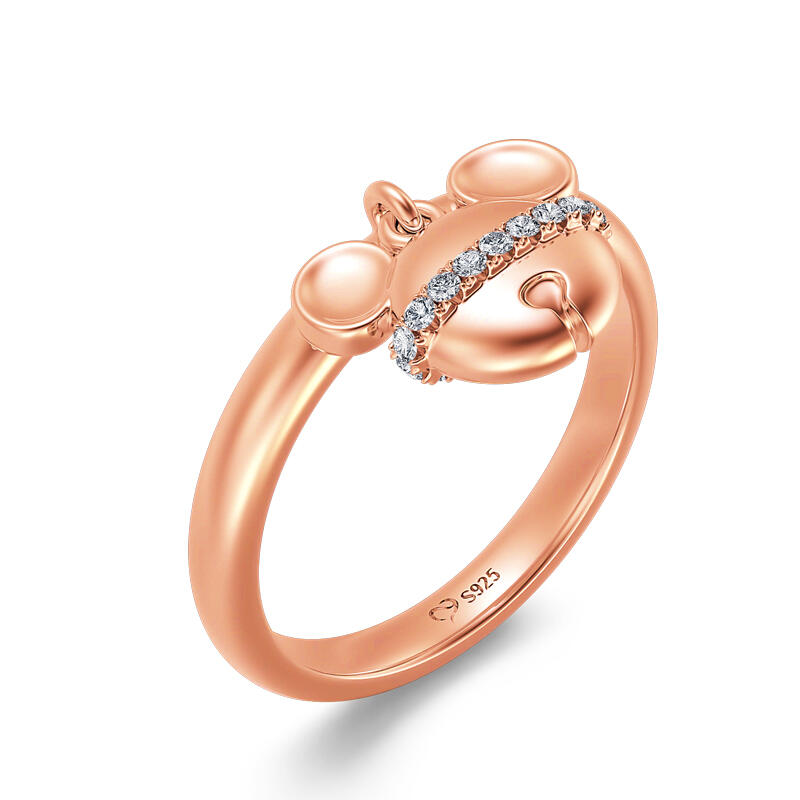 Jeulia Cartoon Mouse Rose Gold Tone Sterling Silver Dangle Ring