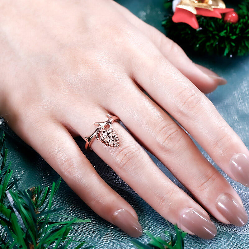 Jeulia "Lucky Acorn" Rose Gold Tone Sterling Silver Dangle Ring